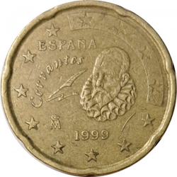 Монета 20 евроцентов 1999 год Испания