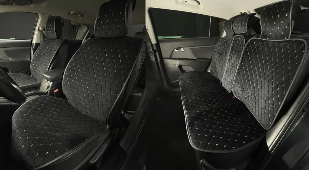 Накидки сидений ПОЛНЫЙ Coolpart MAXIMAL (кт11пр) - JJ-13-BLBG - Алькантара Ромб черный/ шов бежевый