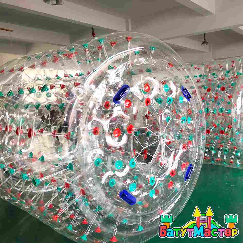 Аттракцион Водный роллер (Гидророллер) «Прозрачный с красно-зелеными держателями» ТПУ, 2.2*2*2 м