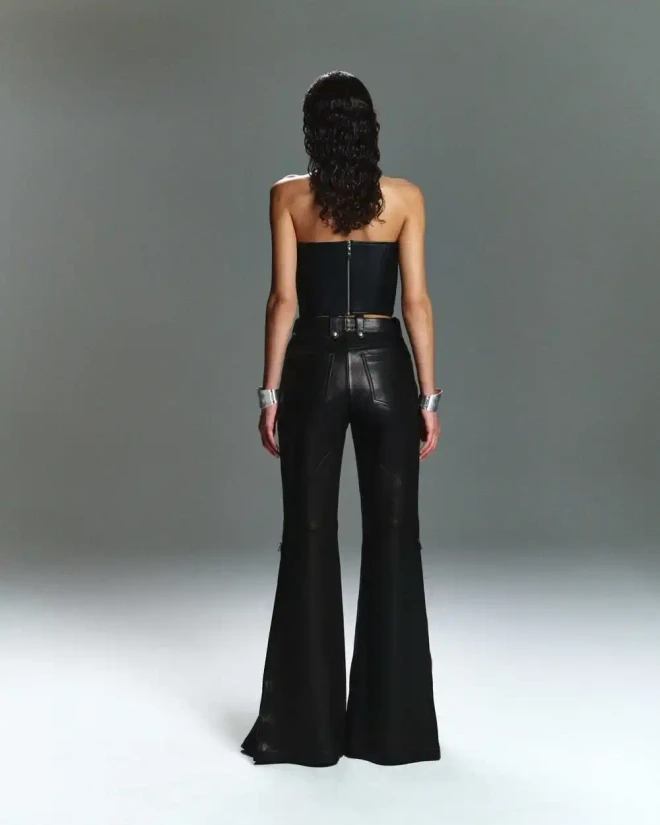 Брюки клеш из кожи наппа с молниями