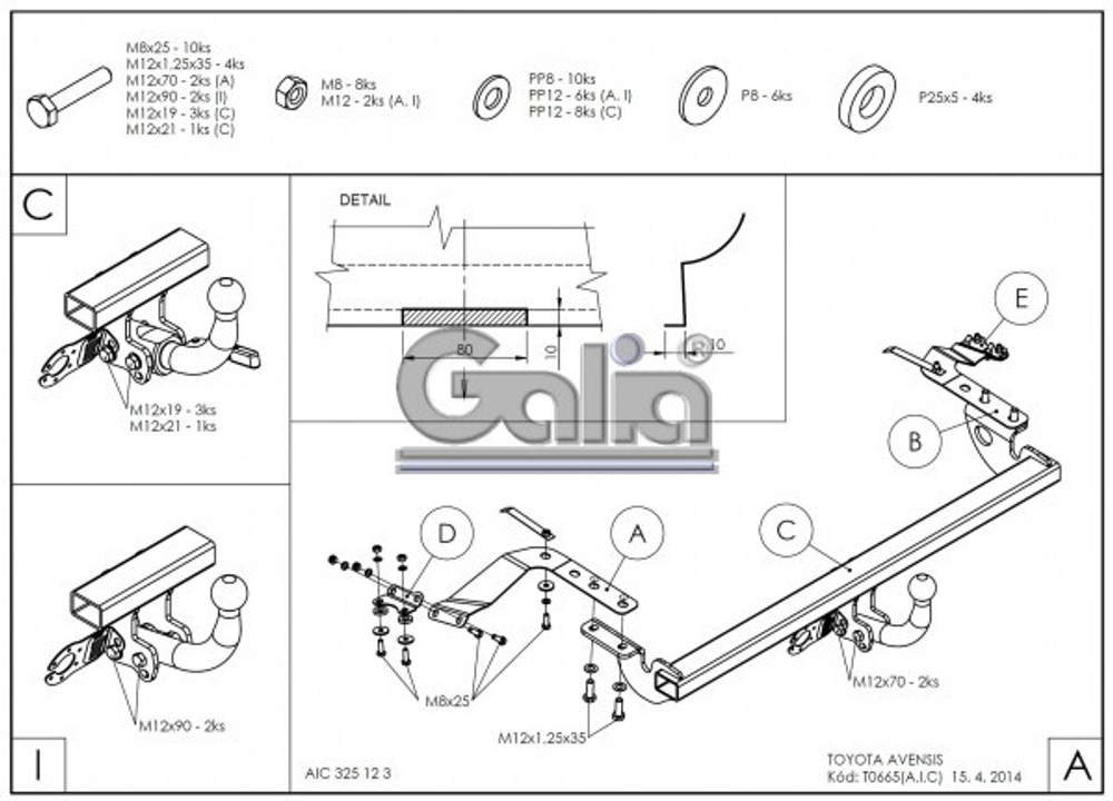 Фаркоп оцинкованный Galia T066A для Toyota Avensis седан/лифтбек 2003-2009(паспорт и сертификат в комплекте)(без электрики)