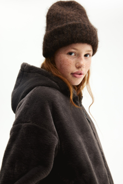 H&M Мягкая куртка с капюшоном и застежкой-молнией, темно-коричневый