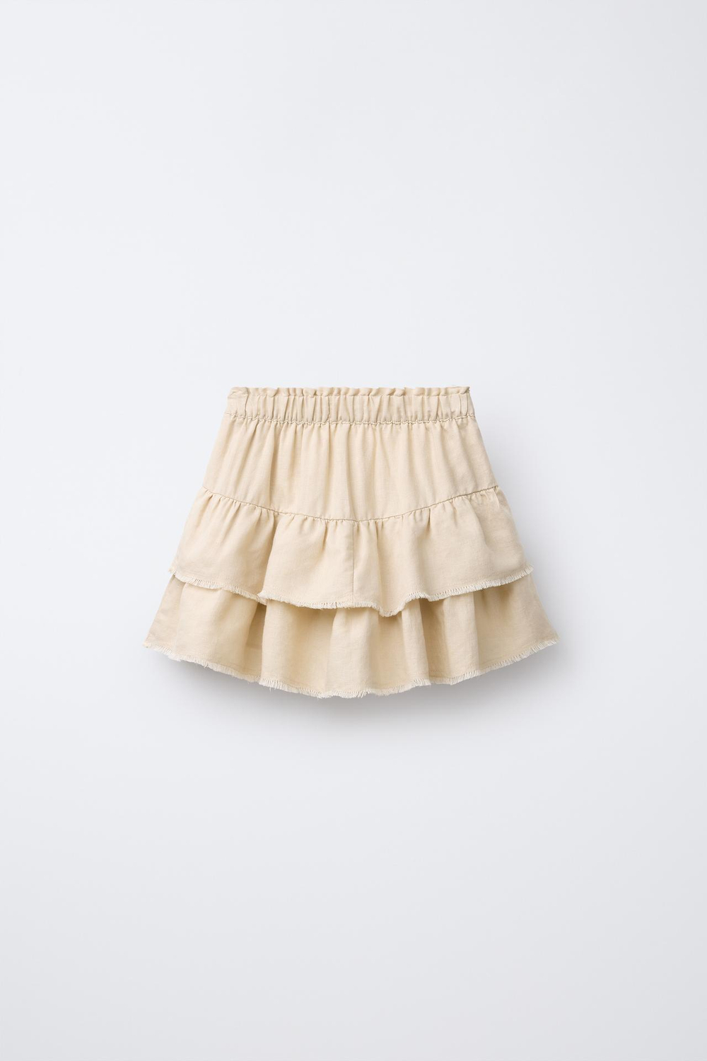 ZARA ЮБКА-ШОРТЫ ИЗ СМЕСОВОГО ЛЬНА С ВОЛАНАМИ, БЕЖЕВЫЙ
