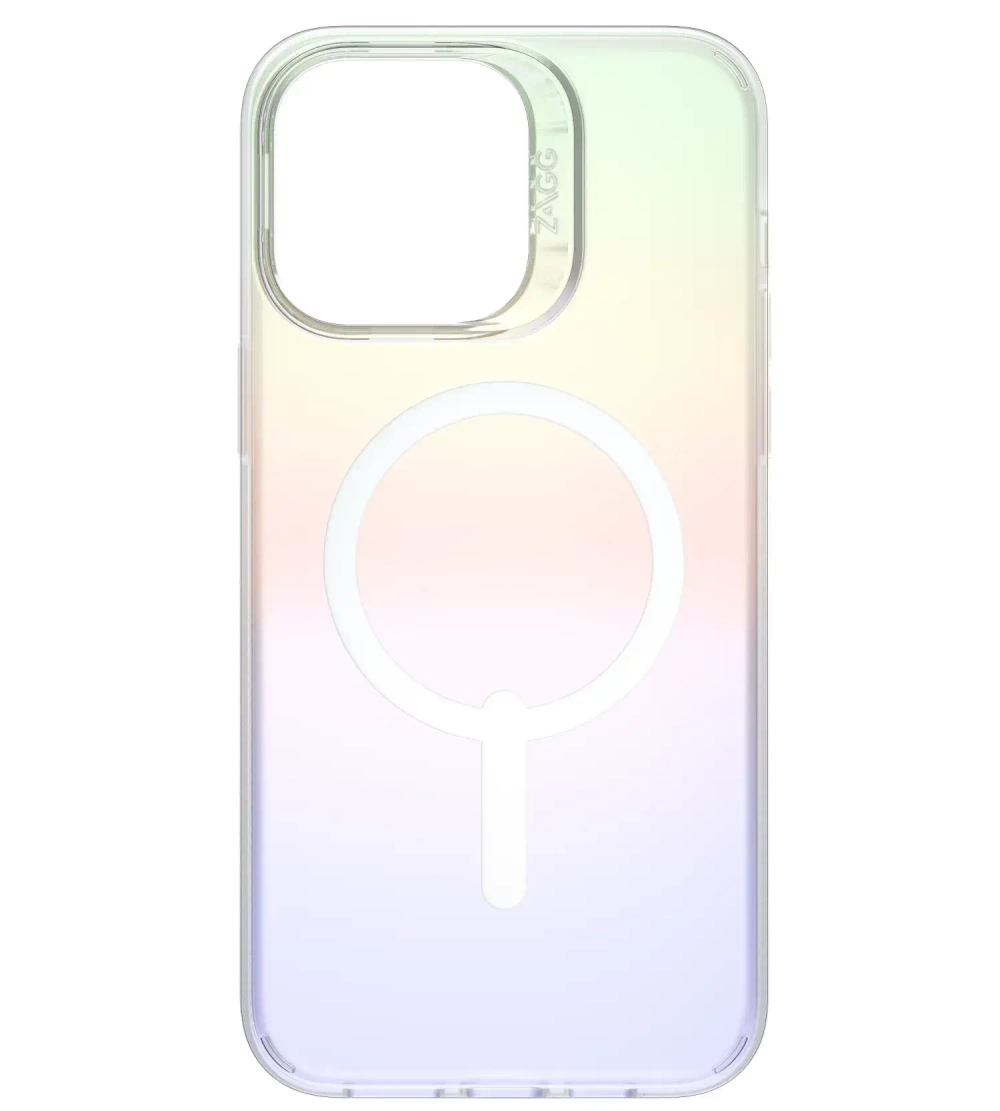Чехол-накладка Zagg Iridescent Anti-microbial Magsafe для iPhone 14 Pro Max пластиковый (фиолетово-желтый градиент)