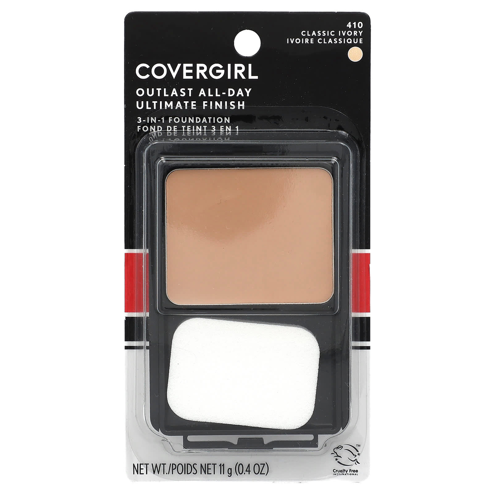 Covergirl, Outlast All-Day Ultimate Финиш, тональный крем 3 в 1, оттенок 410 классическая слоновая кость, 11 г (0,4 унции)