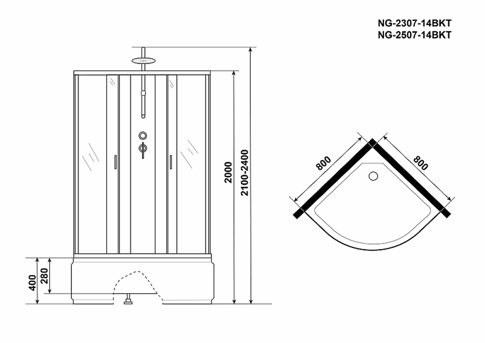 Душевая кабина Niagara Classic 80x80 NG-2307-14BKT без гидромассажа