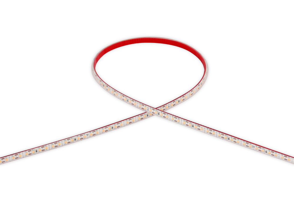 Лента светодиодная SMD тёпло-белая DC24V 9, 6W/m 3000K 1335Lm/m 120д/м CRI>90 IP65,  упаковка 5 метров,  ширина 8мм,  высота 3, 8мм,  самоклейкая