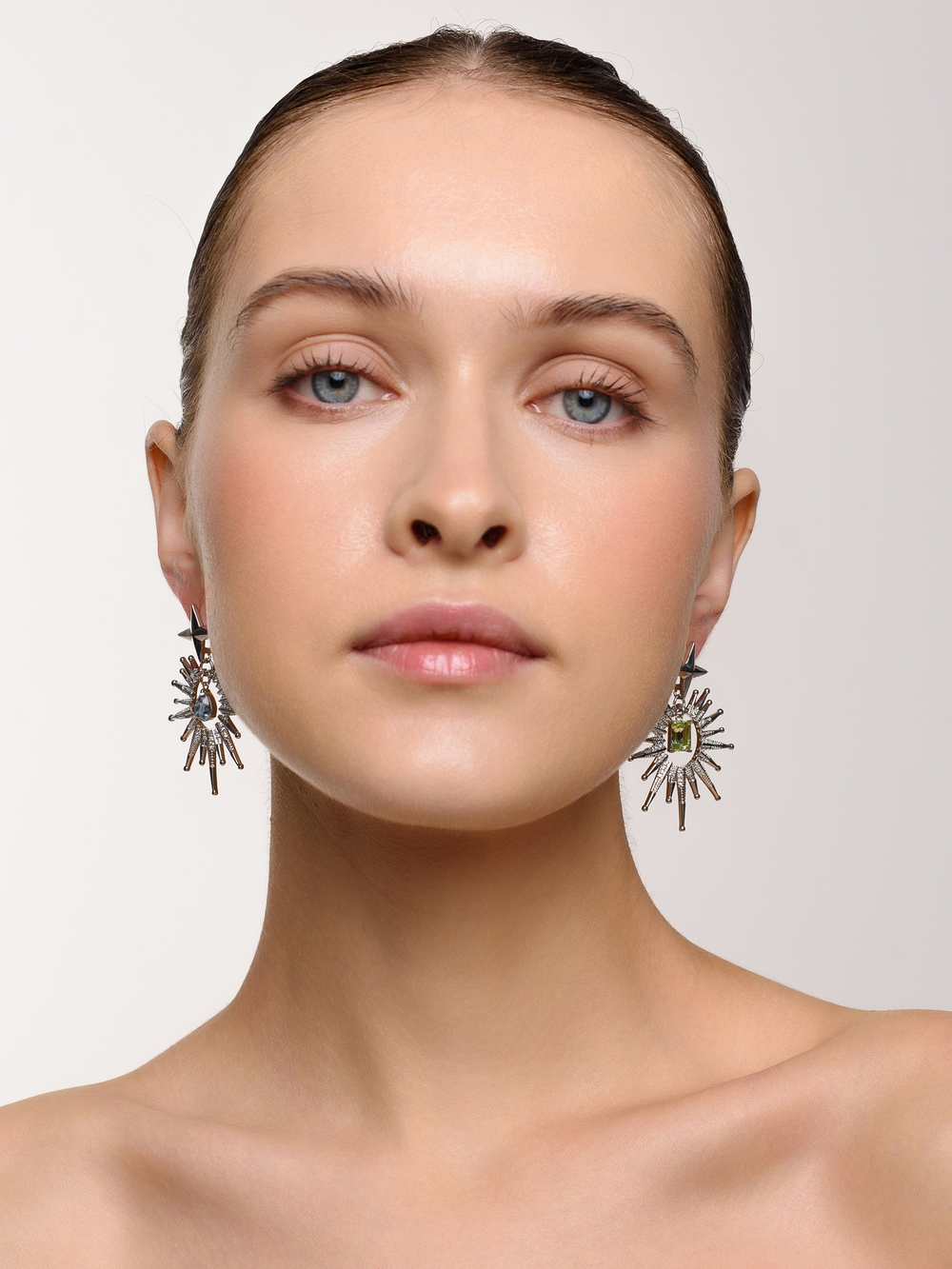 Серьги "Sun caramel green blue" Silver