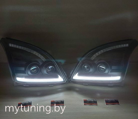 Передние фары Tube Light для Toyota Land Cruisre Prado 120 (03-09) динамические черные