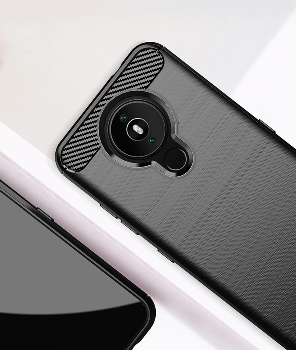 Мягкий черный чехол в стиле карбон на Nokia 1.4 с 2021 года, серия Carbon от Caseport