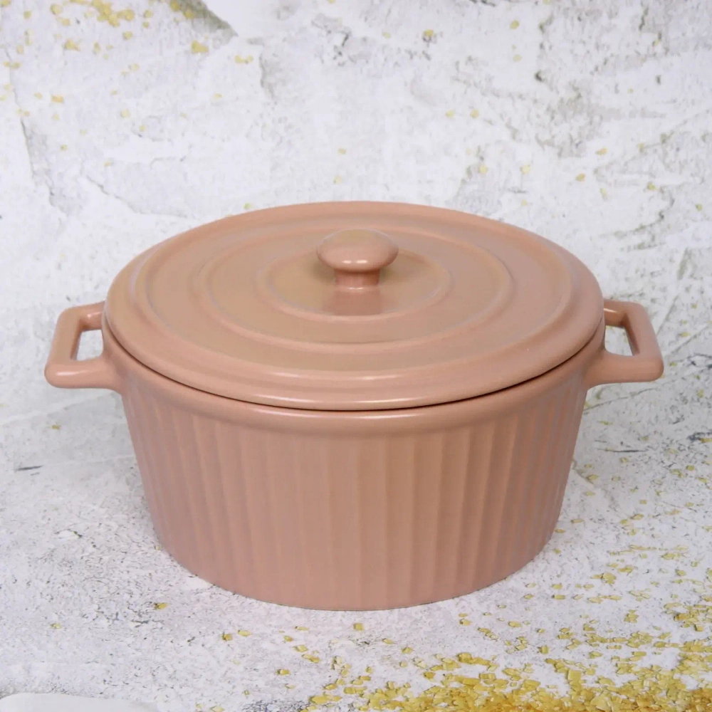 Кастрюля керамическая для запекания 2л «Акварель» 22*18*10см, розовая