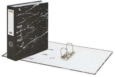 Папка-регистратор 75мм с мраморным покрытием, черная,СЪЕМНЫЙ МЕХАНИЗМ "Profit" (STAFF)