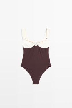 Massimo Dutti Купальник со сборками, коричневый