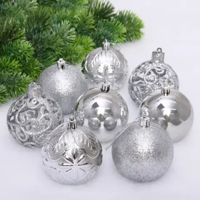 Новогодние шары 8 см (набор 24 шт) «Фактурный микс», серебро