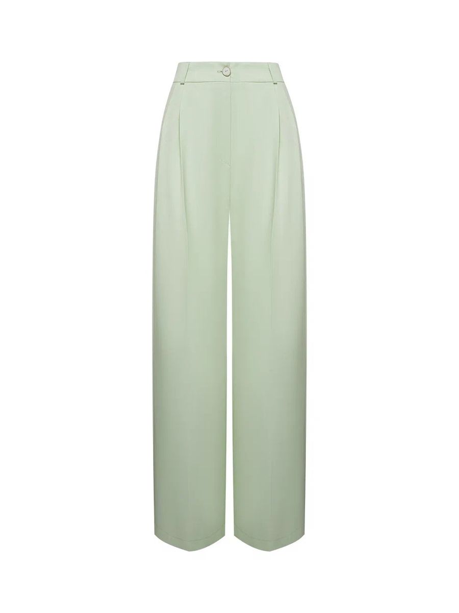 Брюки из тонкой шерсти со складками широкие ментол