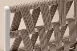 "Диего" диван 2-местный плетеный из роупа, основание дуб, каркас алюминий светло-серый (RAL7035) шагрень, роуп бежевый круглый, ткань бежевая 15052