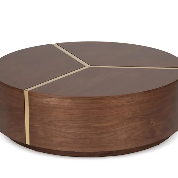 Журнальный стол Glen Ø100х28 см, шпон ореха, латунь