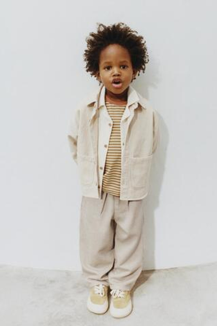 ZARA ФАКТУРНАЯ КУРТКА-РУБАШКА ИЗ ХЛОПКА И ЛЬНА, ЭКРЮ