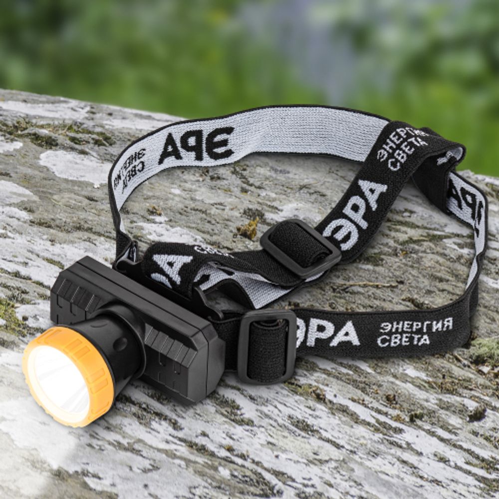 Фонарь налобный светодиодный ЭРА GA-802 аккумуляторный мощный яркий 2 режима желто-черный | Налобные фонари