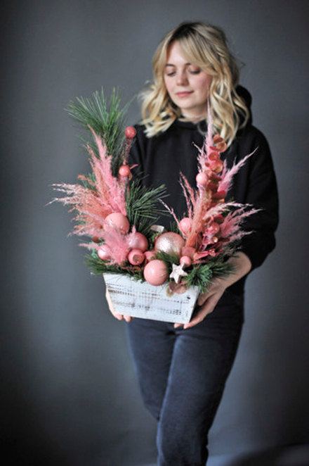 Новогодняя композиция Розовый фламинго