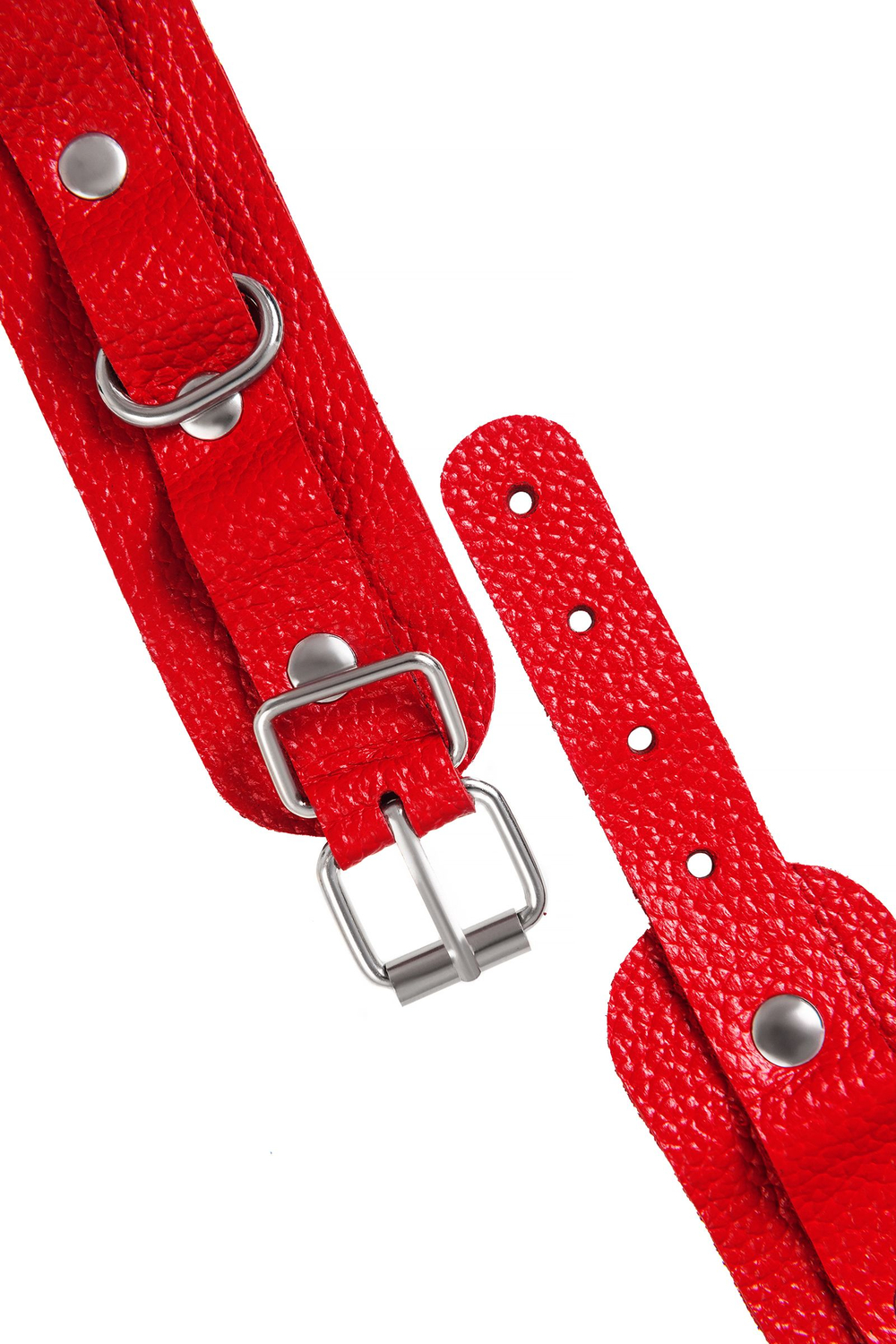 Наручники-браслеты Pecado BDSM, мини со скруглёнными углами, натуральная кожа, красные