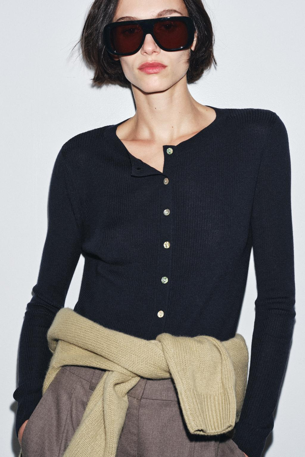 ZARA КАРДИГАН ИЗ 100% ШЕРСТИ В РУБЧИК, МОРСКОЙ СИНИЙ