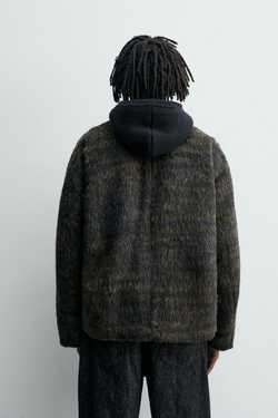 ZARA КАРДИГАН ИЗ ИСКУССТВЕННОГО МЕХА, СИНИЙ МЕЛАНЖ