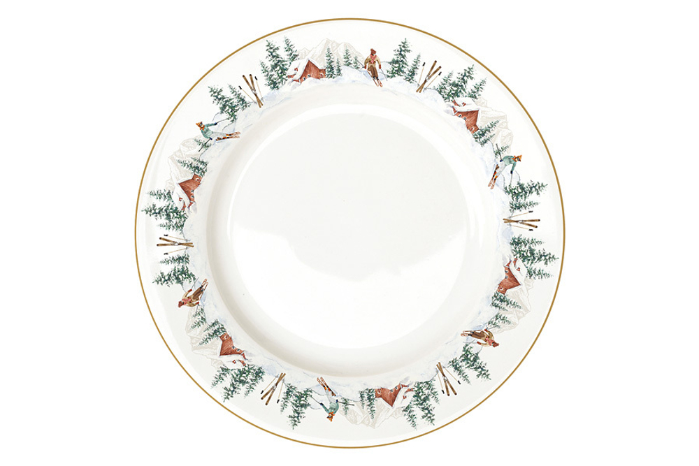 Тарелка обеденная 26.5см Easy Life Лыжники в горах Chalet белая