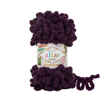 Пуффи (Puffy) пряжа Alize 100%микрополиэстер 5х100г/9,2 м 986 т.фиолетовый