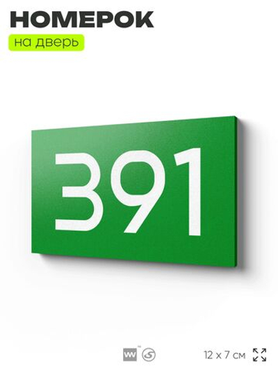 Номер на дверь 391, табличка на дверь для офиса, квартиры, кабинета, аудитории, склада, зеленая 120х70 мм, Айдентика Технолоджи