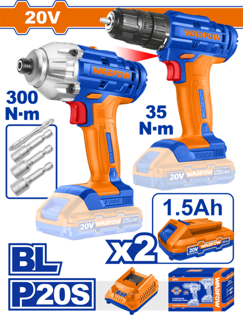 Набор аккумуляторного инструмента 20В 2 шт (4) WADFOW WCK2016