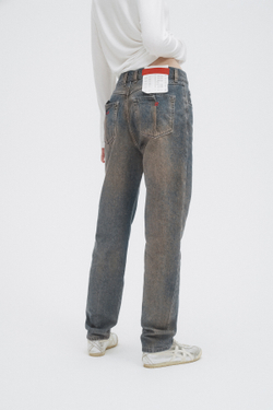 Джинсы женские прямые зеленого цвета Woman Jeans Straight Dirty Blue