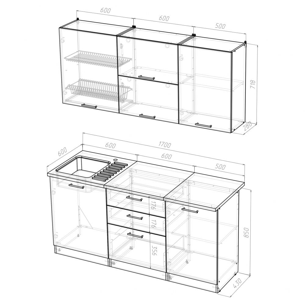 Кухонный гарнитур Лира макси 1800 мм (Квадро шимо светлый/Белый, Малага)