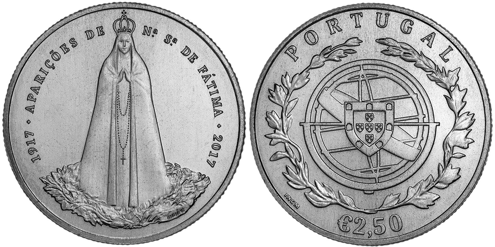 Португалия 2,5 евро, 2017 100 лет Фатимским явлениям Девы Марии