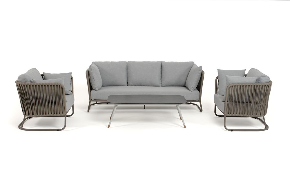 "Багамы" лаунж-зона 5-местная плетеная из роупа (веревки), каркас алюминиевый бежево-серый, роуп серо-коричневый