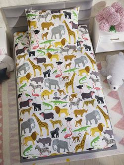 Наволочка комплект 2шт перкаль Сказка "Зоопарк" 50x70 см на молнии