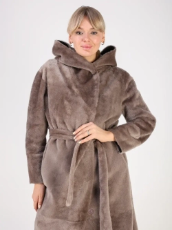 Дубленка зимняя шуба натуральная с капюшоном двухсторонняя