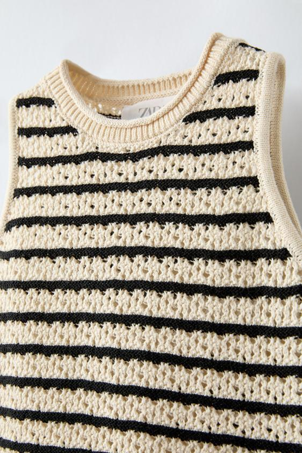 ZARA ТРИКОТАЖНЫЙ ТОП ИЗ КРУЖЕВА КРОШЕ В ПОЛОСКУ, ПОЛОСКИ