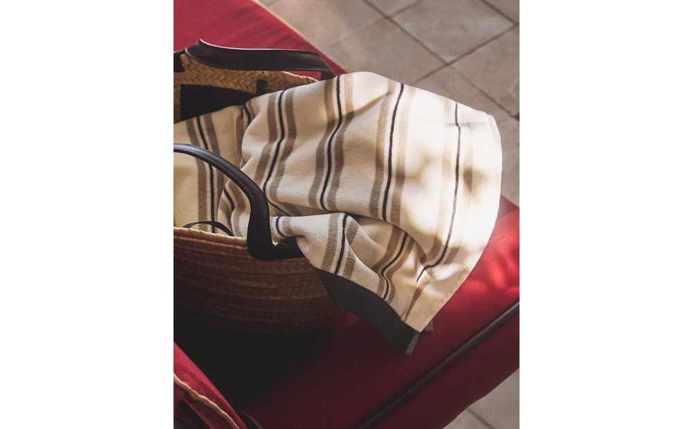 Zara Home Пляжное полотенце из хлопка, зелёный, в полоску, 180x100 см