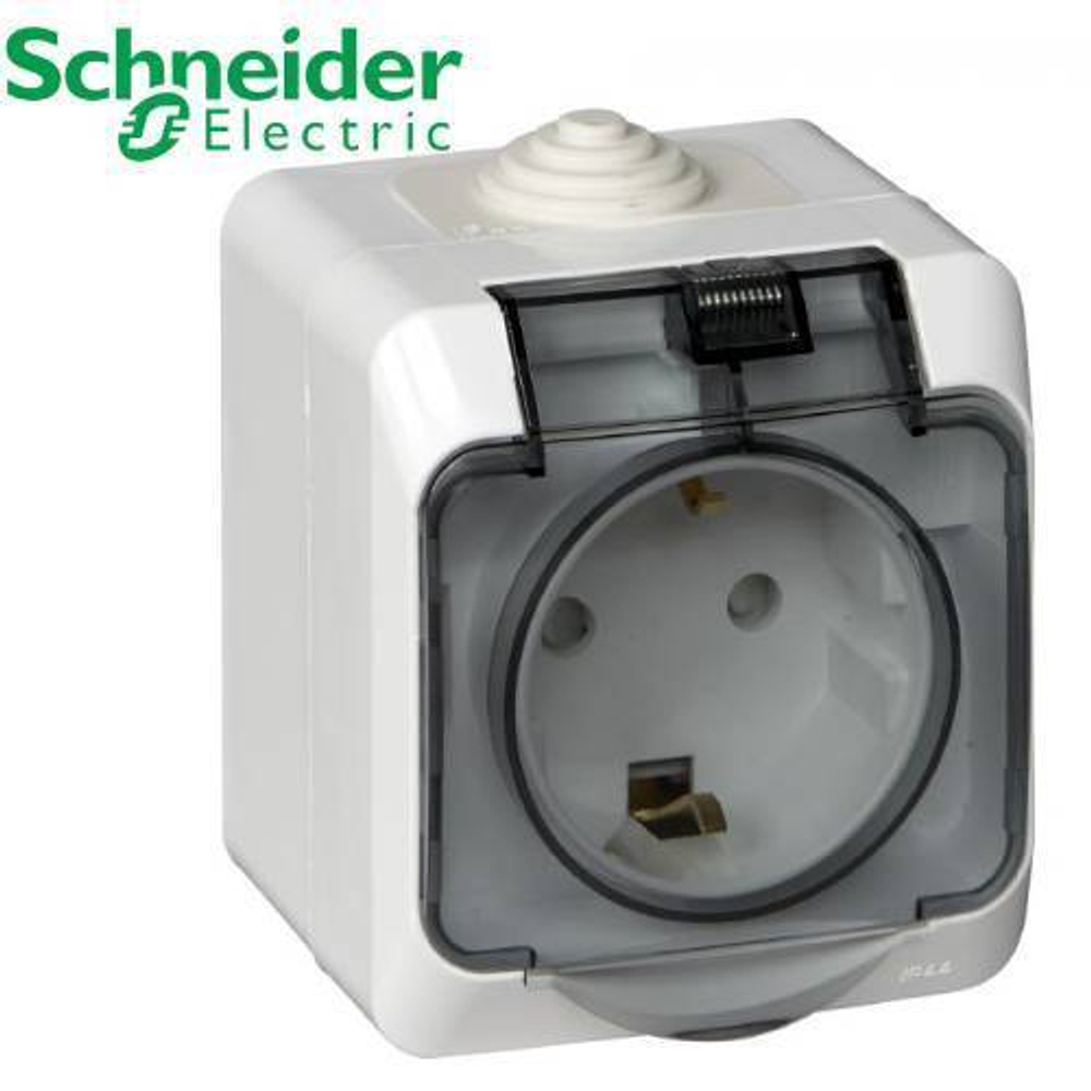 РА16-044В Розетка 1-ая с/з со шторкой с крышкой (белый) Этюд Schneider