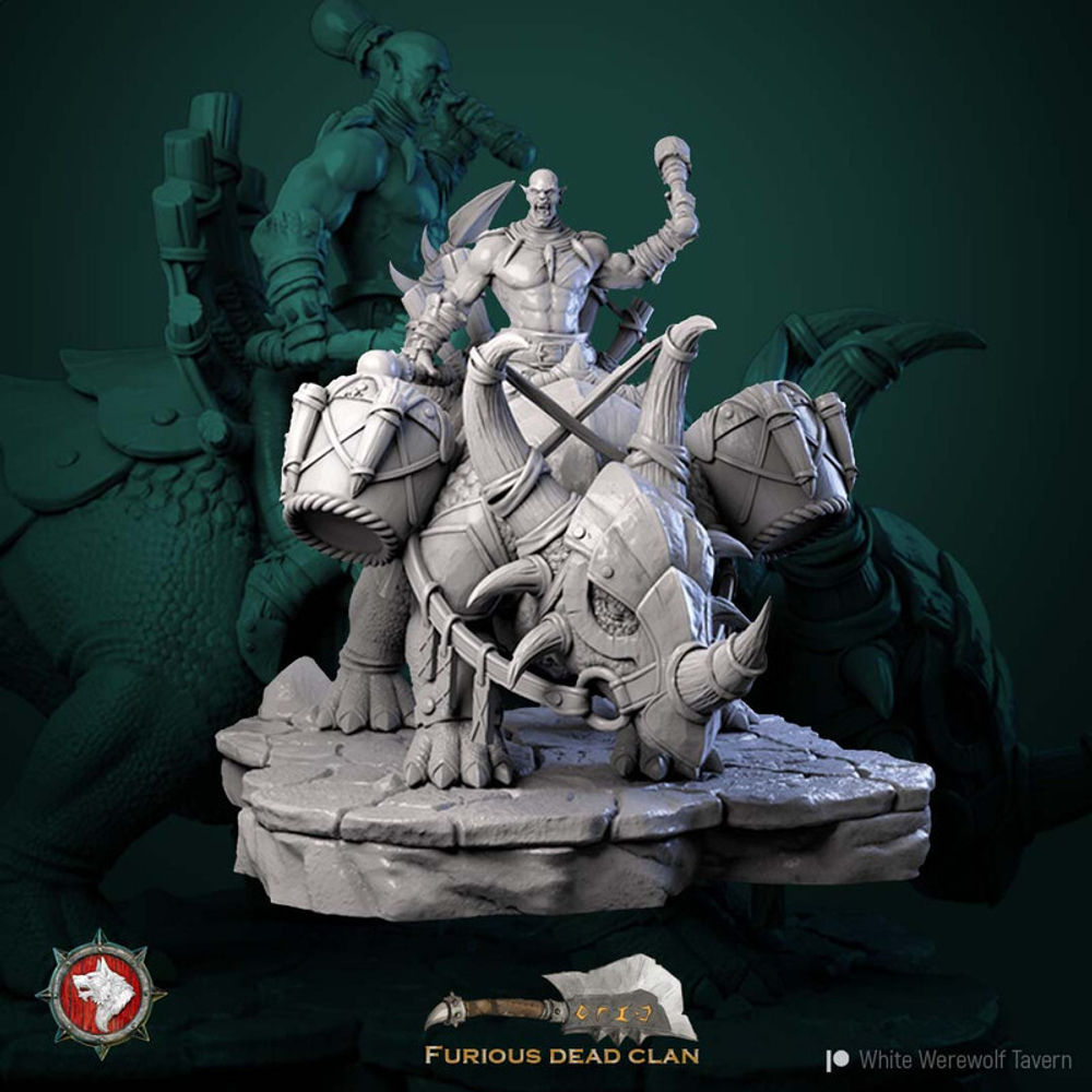 Орк Полуорк Барабанщик Бард на носороге миниатюра для dnd, днд, pathfinder, фентези, Настольная игра, НРИ, Варгейм, РПГ