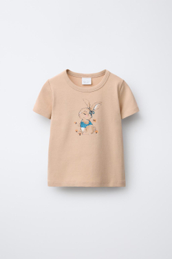 ZARA ФУТБОЛКА С ПРИНТОМ ЖИВОТНЫХ, БЕЖЕВЫЙ