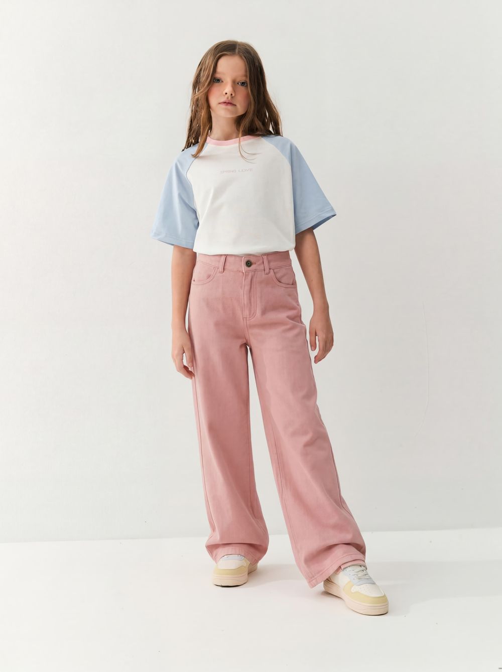 Брюки палаццо джинсовые "Розовые" 7+