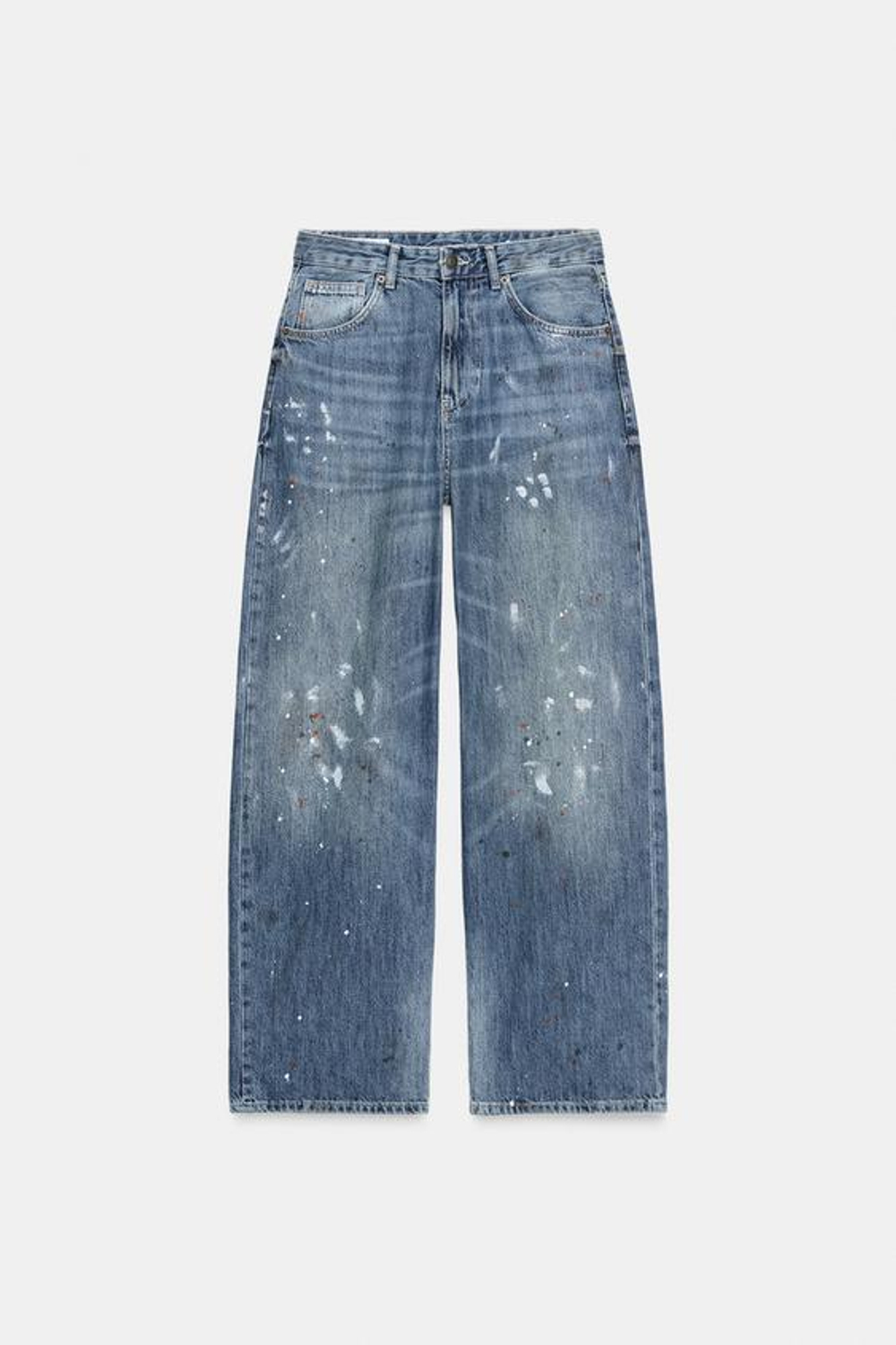 ZARA ДЖИНСЫ TRF СВОБОДНОГО КРОЯ ОВЕРСАЙЗ С ВЫСОКОЙ ПОСАДКОЙ, СИНИЙ