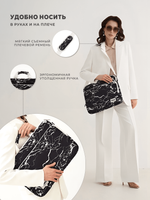 Сумка для ноутбука 13,3" и 14" с ремнем на плечо и большим карманом спереди (Черный мрамор)