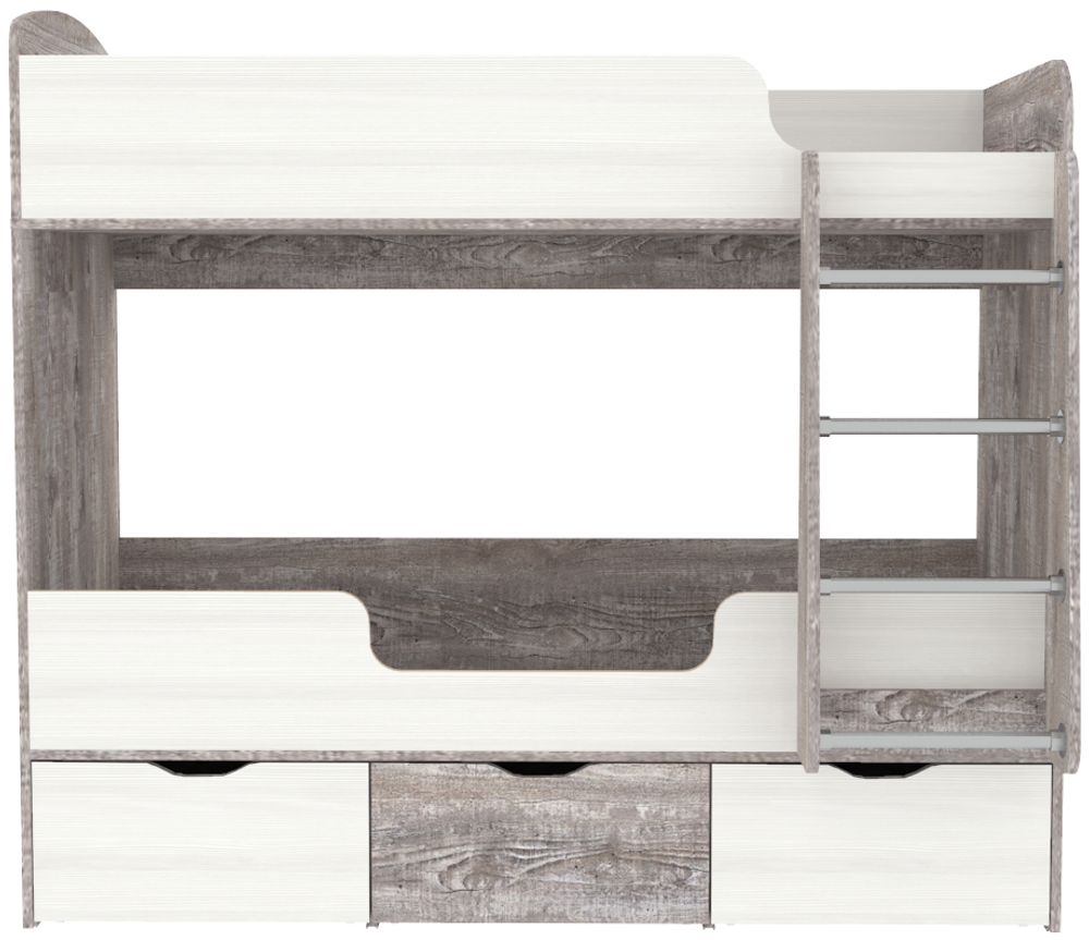 Кровать двухъярусная КарИВи Малыш Двойняшка Бетон Белое Дерево