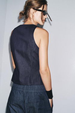 ZARA ДЖИНСОВЫЙ ТОП С ЗАСТЕЖКОЙ-МОЛНИЕЙ — ZW COLLECTION, СИНИЙ