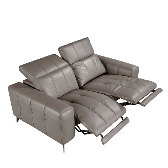 2-местный диван с реклайнером из серой кожи, модель 6209