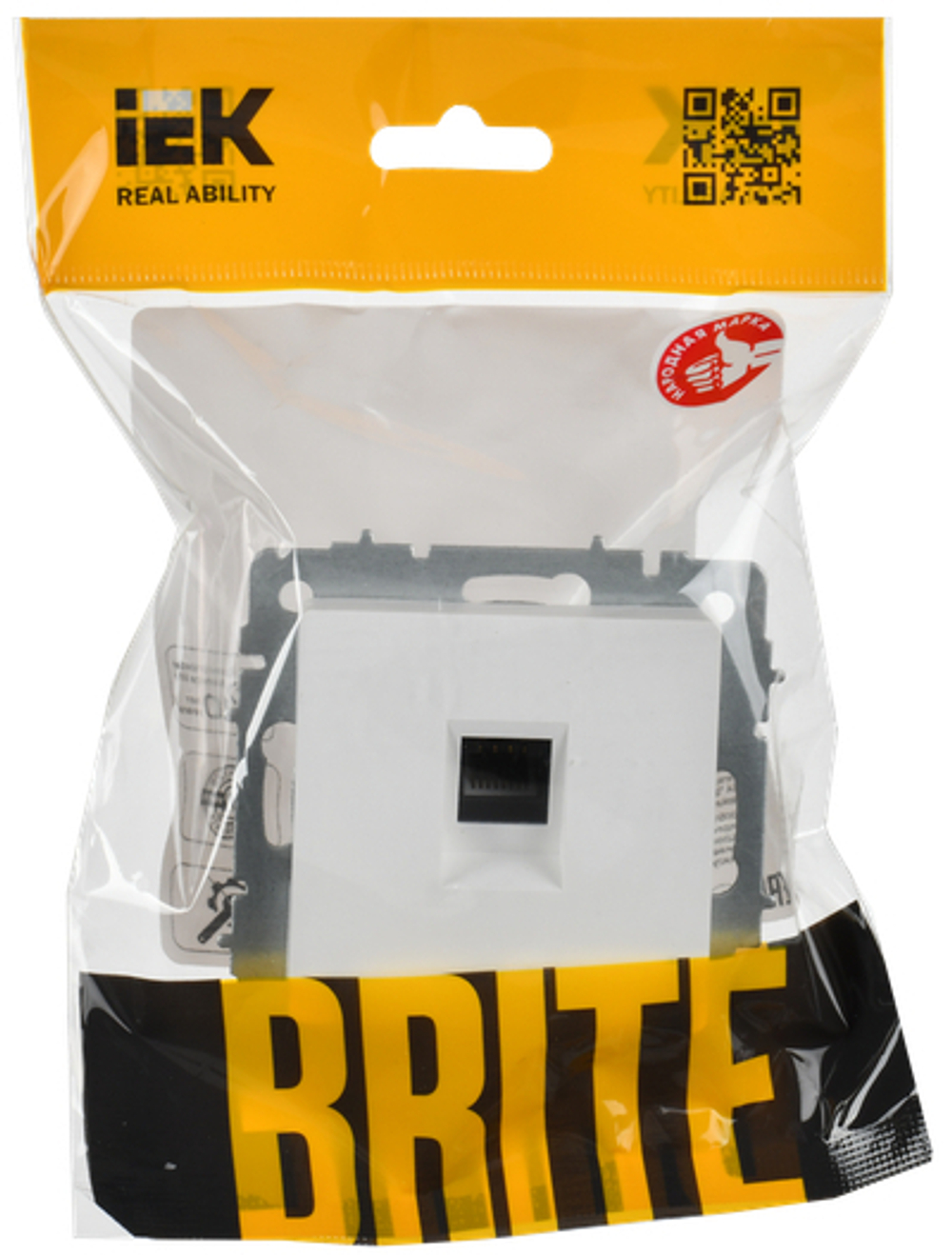 BRITE Розетка компьютерная RJ45 кат.6 РК11-БрАБ арктический белый IEK