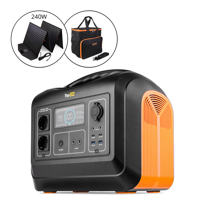 Портативная солнечная электростанция TopON TOP-X1800 LFP 1800Вт, 2 розетки 220 В + солнечная панель 220 Вт TOP-SLR220 + термосумка TOP-BGX18
